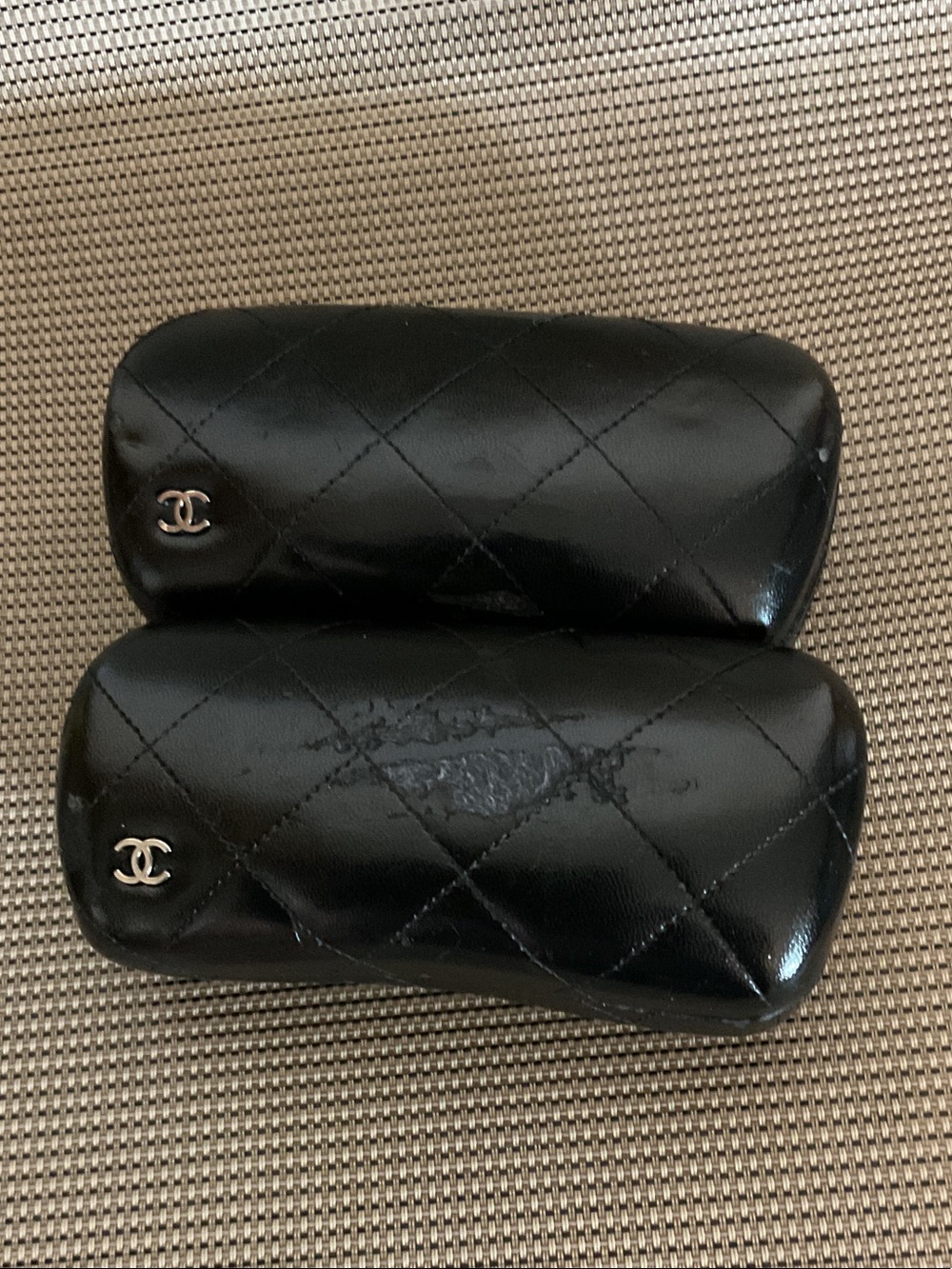 CHANEL Black Quilted Eyewear Case Pair with CC Emblems